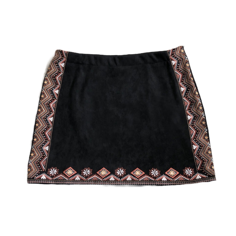Embroidered Faux Suede A-Line Skirt